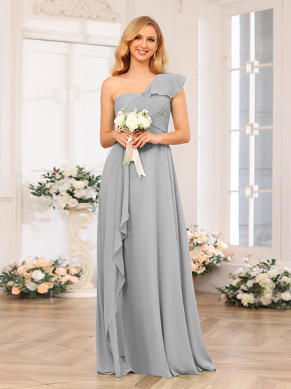 Forme Princesse Une épaule Longue Robes de soirée de mariage avec Côté fendu