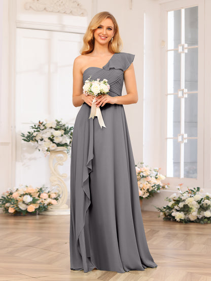 Forme Princesse Une épaule Longue Robes de soirée de mariage avec Côté fendu