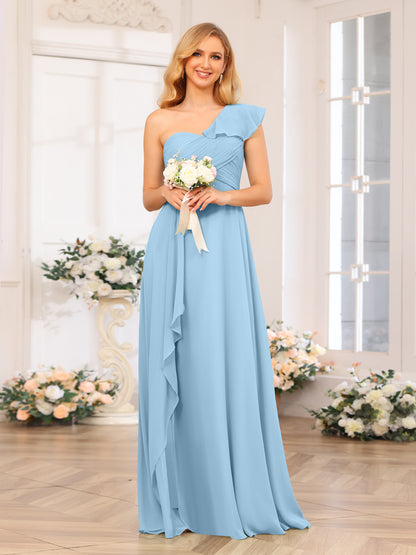 Forme Princesse Une épaule Longue Robes de soirée de mariage avec Côté fendu