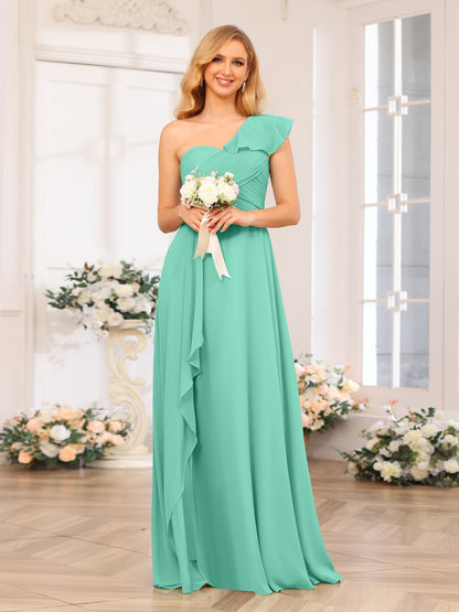 Forme Princesse Une épaule Longue Robes de soirée de mariage avec Côté fendu