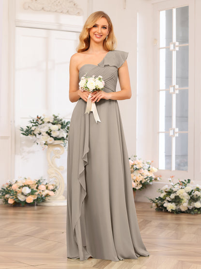 Forme Princesse Une épaule Longue Robes de soirée de mariage avec Côté fendu