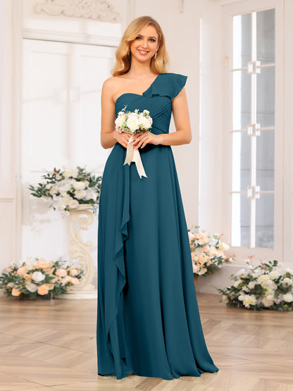 Forme Princesse Une épaule Longue Robes de soirée de mariage avec Côté fendu