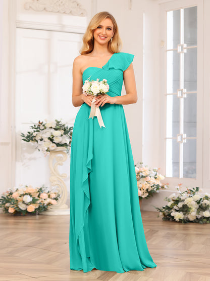 Forme Princesse Une épaule Longue Robes de soirée de mariage avec Côté fendu