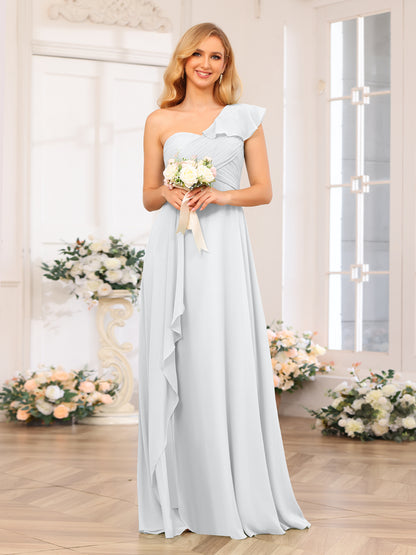 Forme Princesse Une épaule Longue Robes de soirée de mariage avec Côté fendu