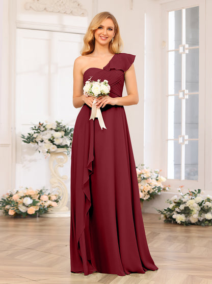 Forme Princesse Une épaule Longue Robes de soirée de mariage avec Côté fendu