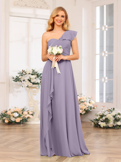 Forme Princesse Une épaule Longue Robes de soirée de mariage avec Côté fendu