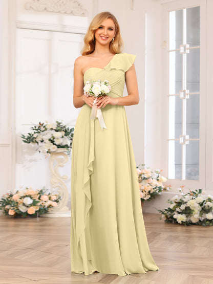 Forme Princesse Une épaule Longue Robes de soirée de mariage avec Côté fendu