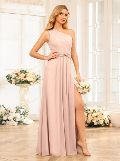 Forme Princesse Une épaule Longue Robes de soirée de mariage avec Côté fendu
