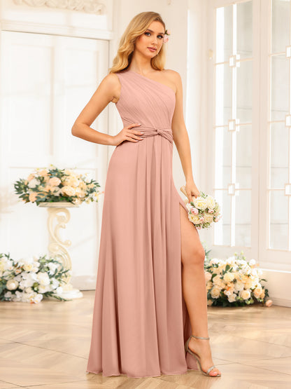 Forme Princesse Une épaule Longue Robes de soirée de mariage avec Côté fendu