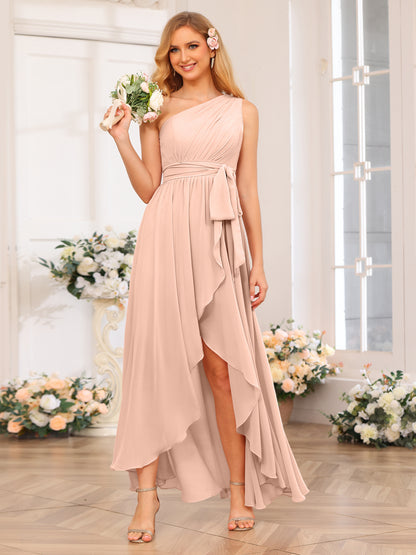 Forme Princesse Une épaule Longue Robes de soirée de mariage avec Ceintures