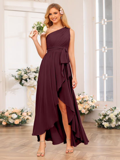 Forme Princesse Une épaule Longue Robes de soirée de mariage avec Ceintures