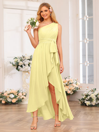 Forme Princesse Une épaule Longue Robes de soirée de mariage avec Ceintures