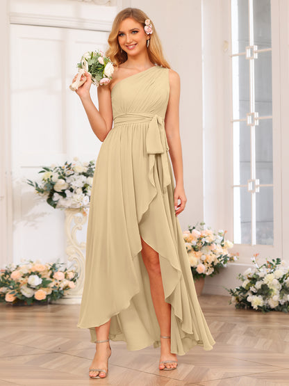 Forme Princesse Une épaule Longue Robes de soirée de mariage avec Ceintures