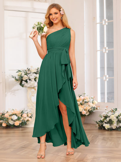 Forme Princesse Une épaule Longue Robes de soirée de mariage avec Ceintures