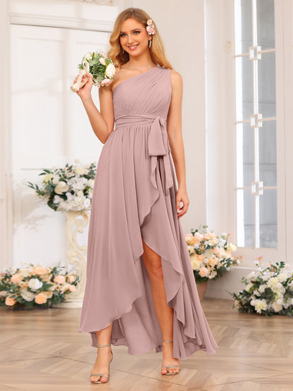 Forme Princesse Une épaule Longue Robes de soirée de mariage avec Ceintures