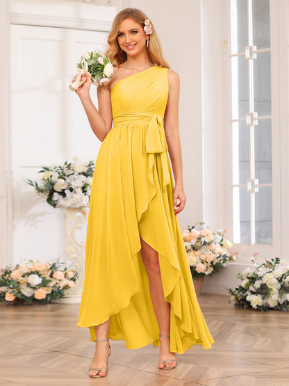 Forme Princesse Une épaule Longue Robes de soirée de mariage avec Ceintures