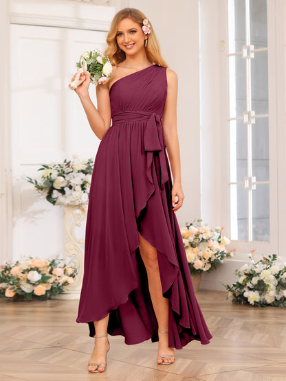Forme Princesse Une épaule Longue Robes de soirée de mariage avec Ceintures