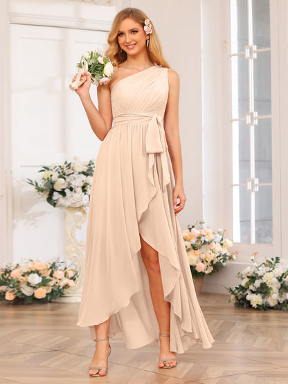 Forme Princesse Une épaule Longue Robes de soirée de mariage avec Ceintures