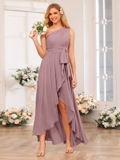 Forme Princesse Une épaule Longue Robes de soirée de mariage avec Ceintures