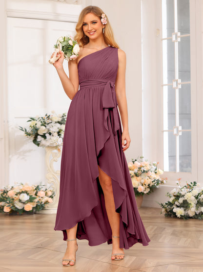 Forme Princesse Une épaule Longue Robes de soirée de mariage avec Ceintures