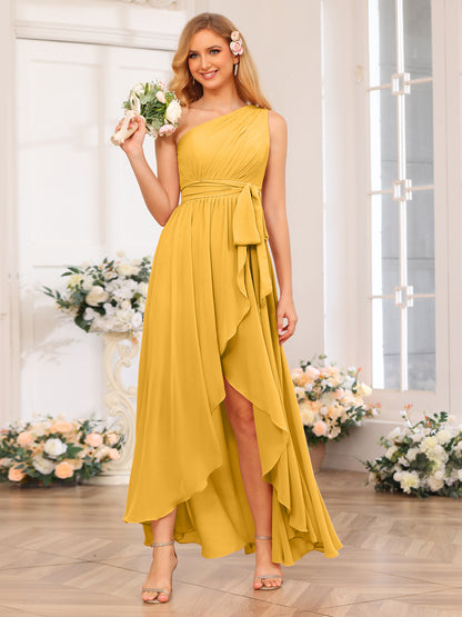 Forme Princesse Une épaule Longue Robes de soirée de mariage avec Ceintures