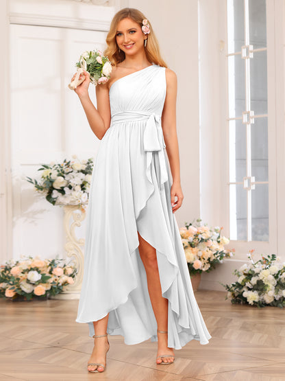 Forme Princesse Une épaule Longue Robes de soirée de mariage avec Ceintures