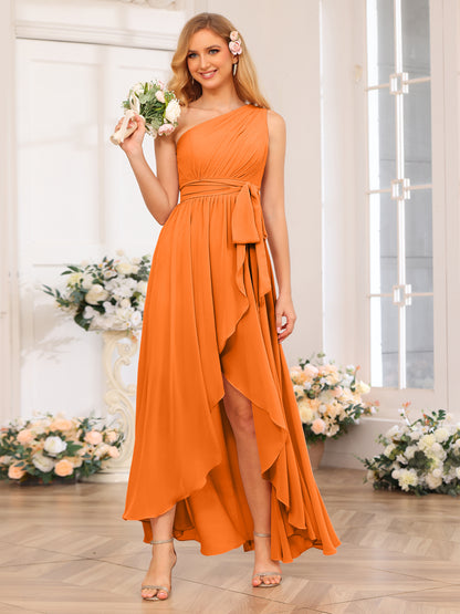 Forme Princesse Une épaule Longue Robes de soirée de mariage avec Ceintures