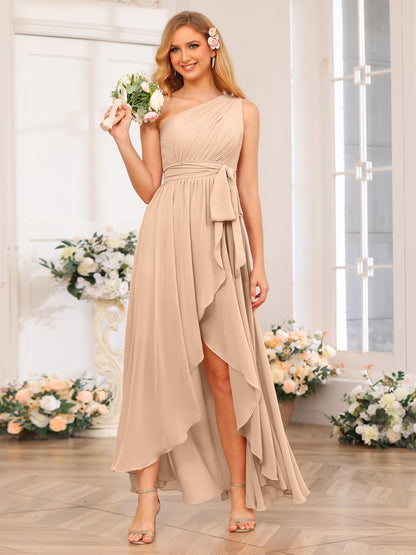 Forme Princesse Une épaule Longue Robes de soirée de mariage avec Ceintures