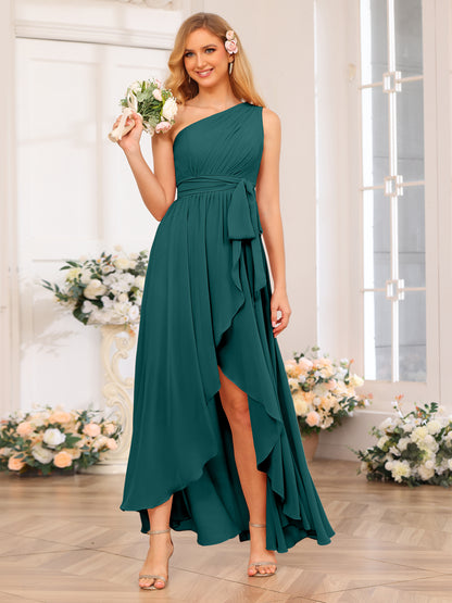 Forme Princesse Une épaule Longue Robes de soirée de mariage avec Ceintures