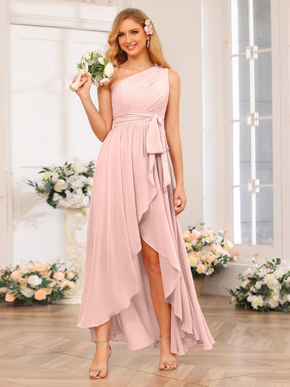 Forme Princesse Une épaule Longue Robes de soirée de mariage avec Ceintures