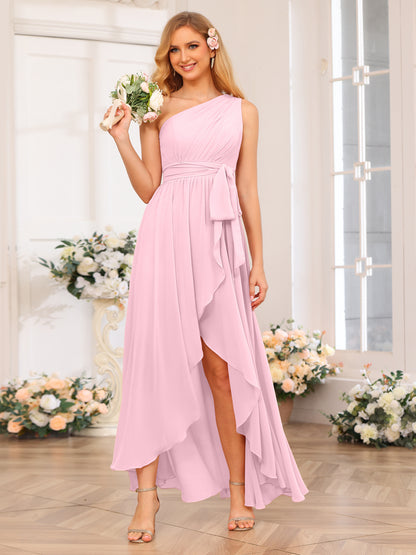 Forme Princesse Une épaule Longue Robes de soirée de mariage avec Ceintures