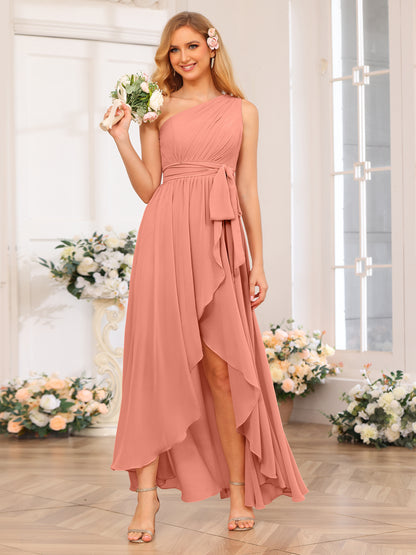 Forme Princesse Une épaule Longue Robes de soirée de mariage avec Ceintures