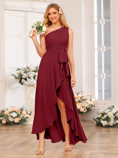 Forme Princesse Une épaule Longue Robes de soirée de mariage avec Ceintures