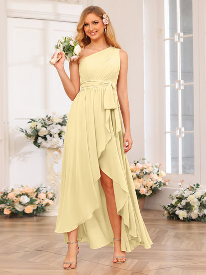Forme Princesse Une épaule Longue Robes de soirée de mariage avec Ceintures