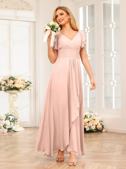Forme Princesse Col V Longue Robes de soirée de mariage avec Volants