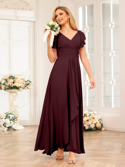 Forme Princesse Col V Longue Robes de soirée de mariage avec Volants