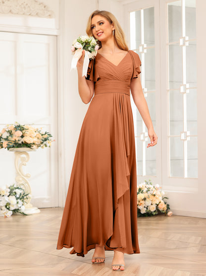 Forme Princesse Col V Longue Robes de soirée de mariage avec Volants