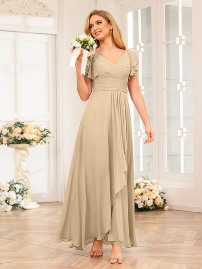 Forme Princesse Col V Longue Robes de soirée de mariage avec Volants