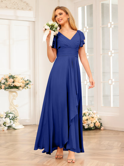 Forme Princesse Col V Longue Robes de soirée de mariage avec Volants