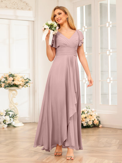 Forme Princesse Col V Longue Robes de soirée de mariage avec Volants