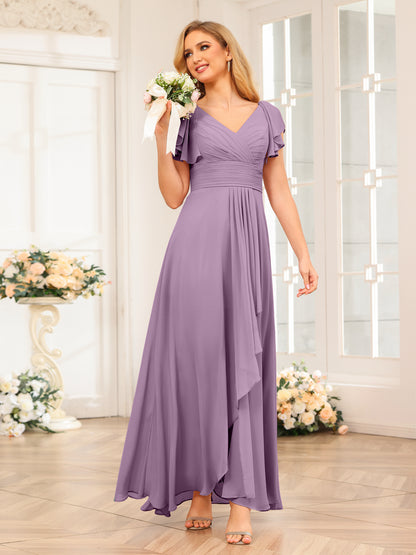 Forme Princesse Col V Longue Robes de soirée de mariage avec Volants