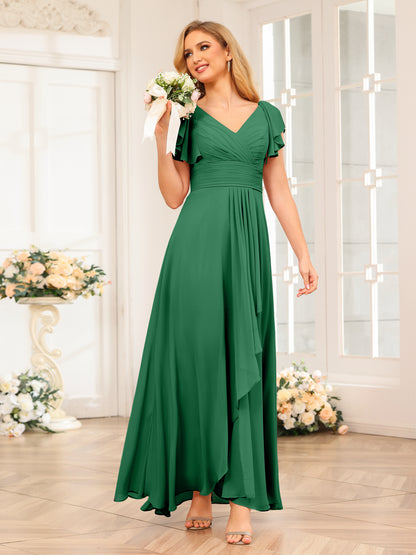 Forme Princesse Col V Longue Robes de soirée de mariage avec Volants