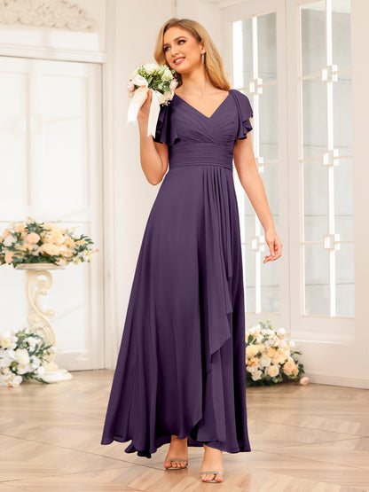 Forme Princesse Col V Longue Robes de soirée de mariage avec Volants