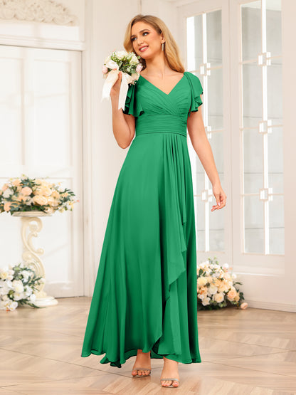 Forme Princesse Col V Longue Robes de soirée de mariage avec Volants