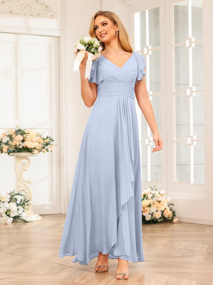 Forme Princesse Col V Longue Robes de soirée de mariage avec Volants