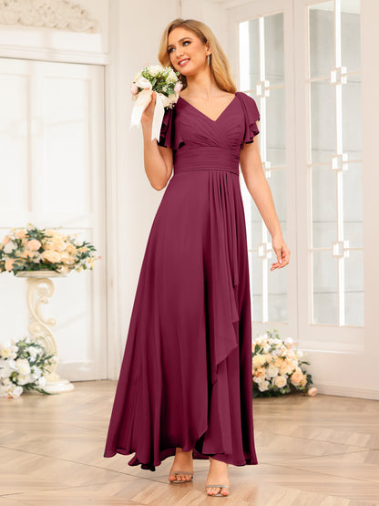 Forme Princesse Col V Longue Robes de soirée de mariage avec Volants