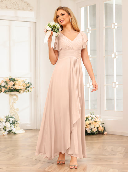 Forme Princesse Col V Longue Robes de soirée de mariage avec Volants