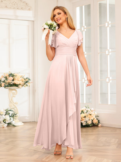 Forme Princesse Col V Longue Robes de soirée de mariage avec Volants