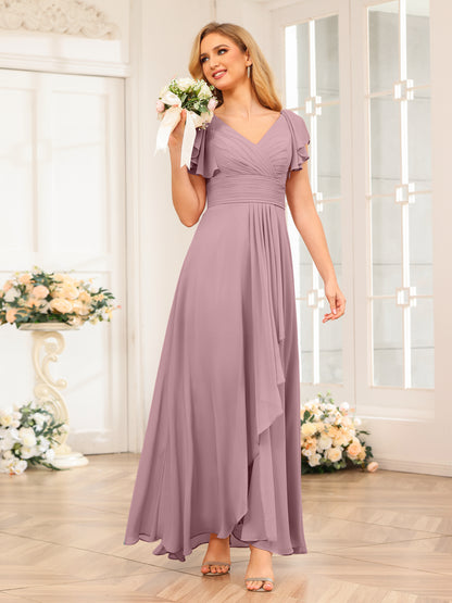 Forme Princesse Col V Longue Robes de soirée de mariage avec Volants