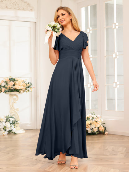 Forme Princesse Col V Longue Robes de soirée de mariage avec Volants